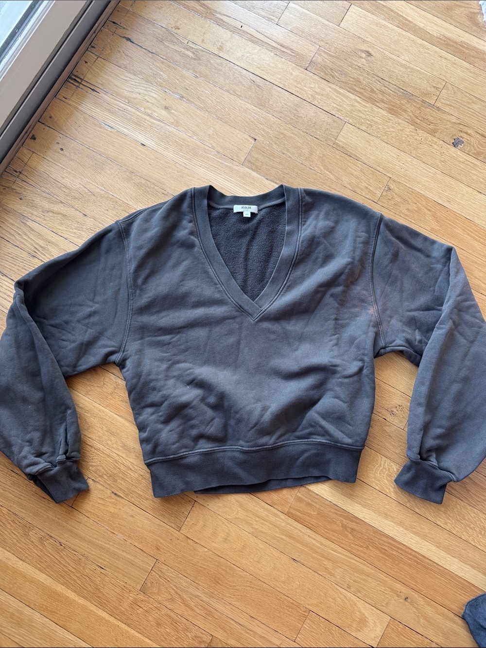 Agolde V-Neck Women's Sweatshirt - Charcoal Gray